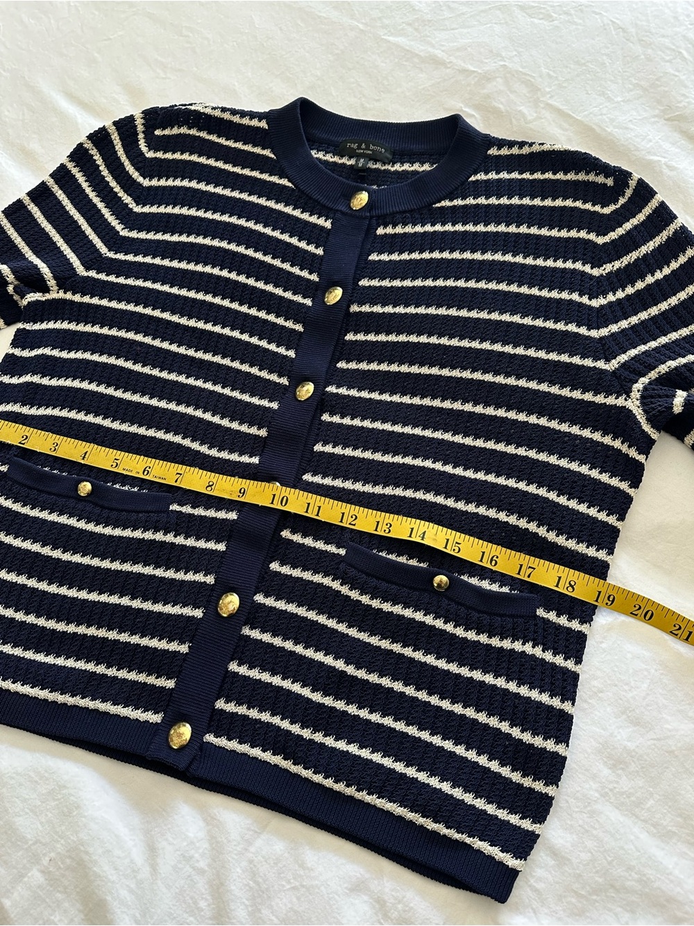 rag & bone Navy and White Striped Gold-Button Cardigan, size medium - Picture 11 of 14